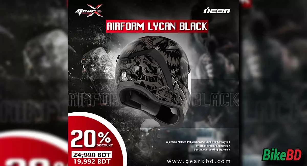 গিয়ারএক্স বাংলাদেশ ICON Airform Lycan Black হেলমেট মডেলে দিচ্ছে ২০% ছাড়!