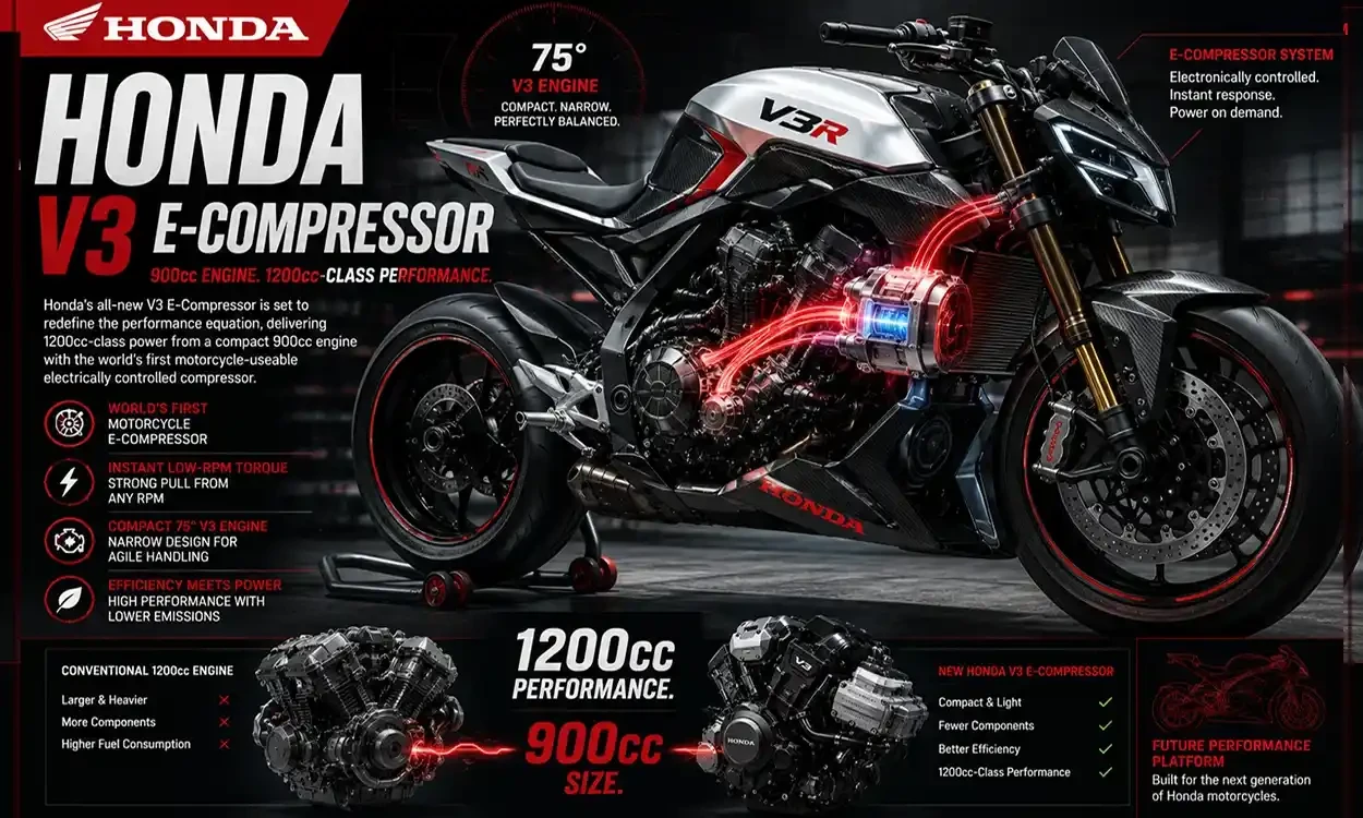 Honda Reveals New V3 E-Compressor Engine Promising 1200cc Performance in 900cc Engine