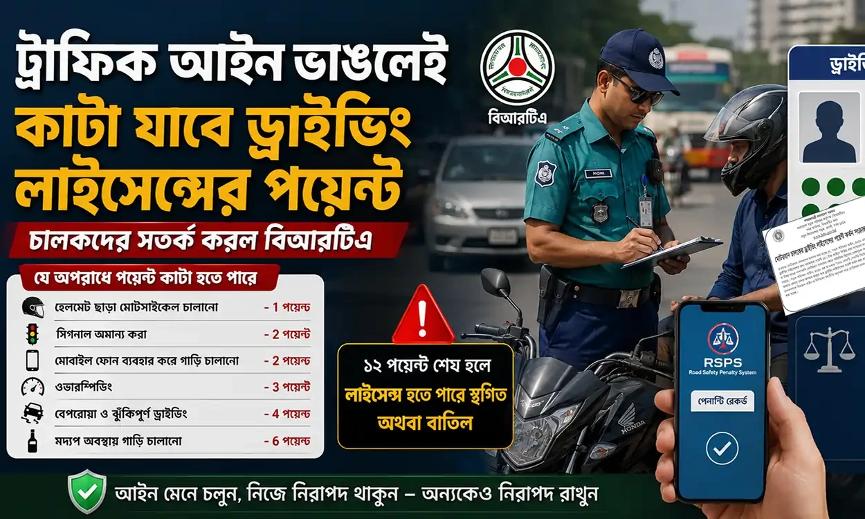 ট্রাফিক আইন ভাঙলেই কাটা যাবে ড্রাইভিং লাইসেন্সের পয়েন্ট, চালকদের সতর্ক করল বিআরটিএ