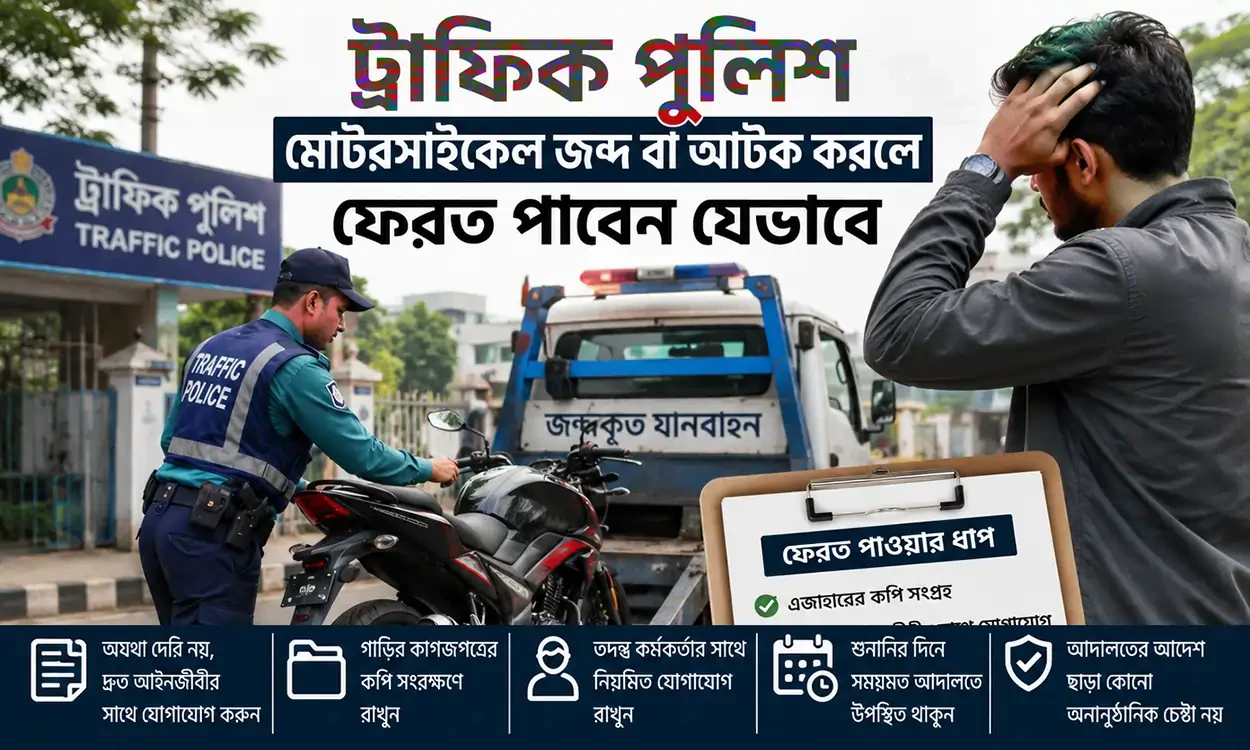 ট্রাফিক পুলিশ মোটরসাইকেল জব্দ বা আটক করলে ফেরত পাবেন যেভাবে