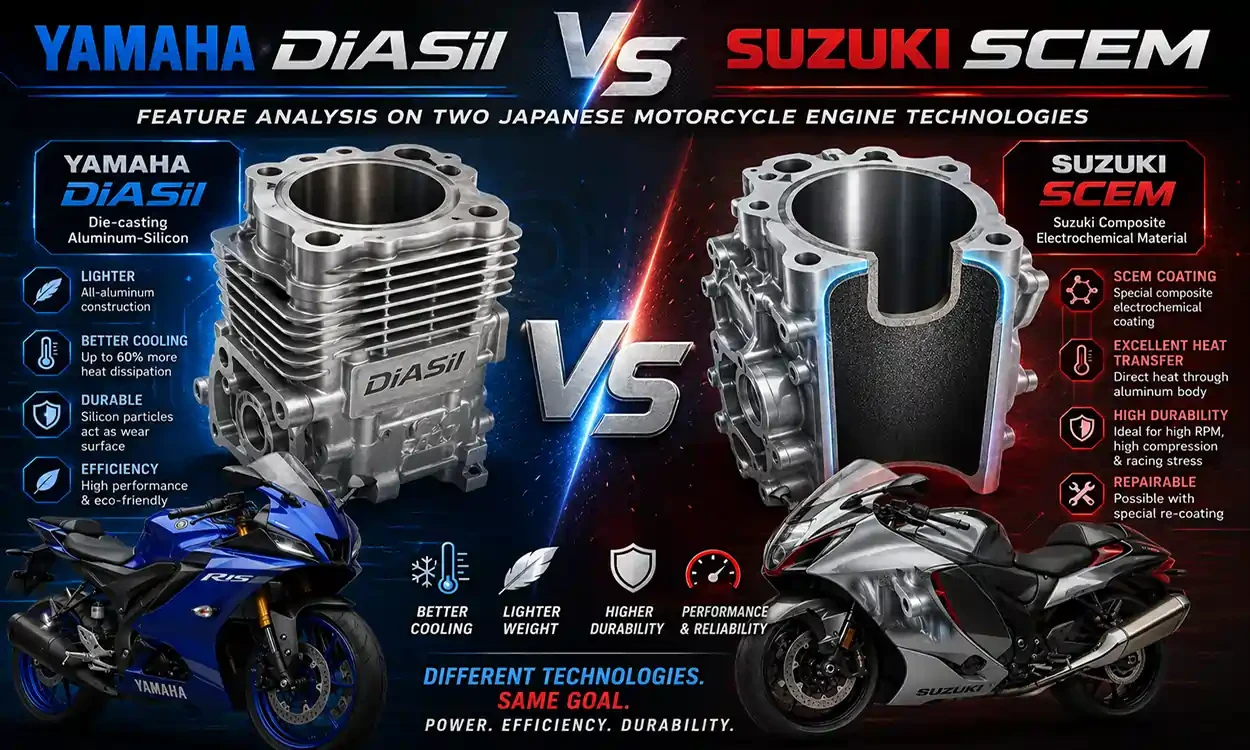 Yamaha DiASil vs Suzuki SCEM – Feature Analysis on Two Japanese Motorcycle Engine Technologies