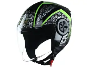 ROC R06 Black Glossy V4 Green Half Face Helmet