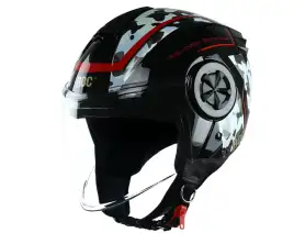 ROC R06 V3 Black Glossy V1 Red Half Face Helme