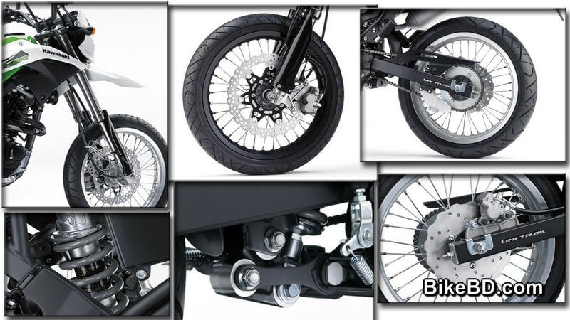 kawasaki-d-tracker-150-wheel-brake-suspension-system
